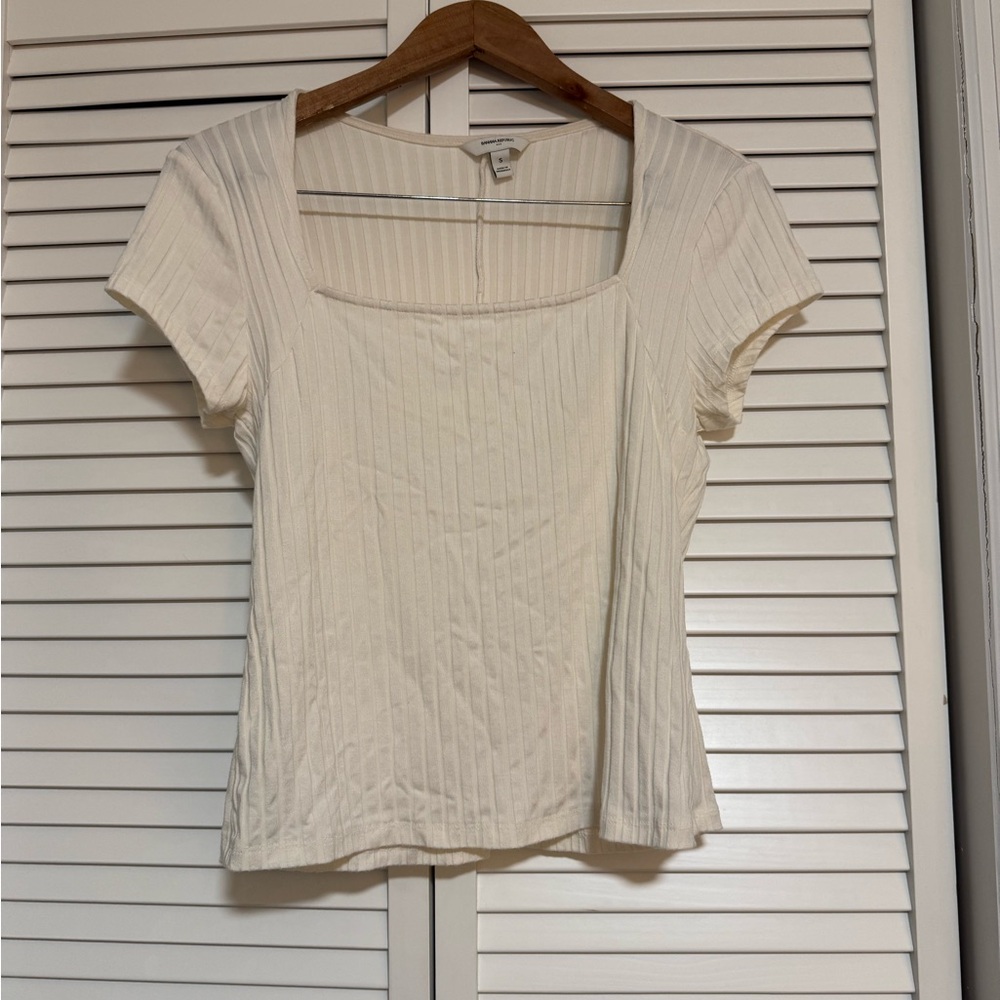 Banana Republic Cream Ribbed Short Sleeve Top